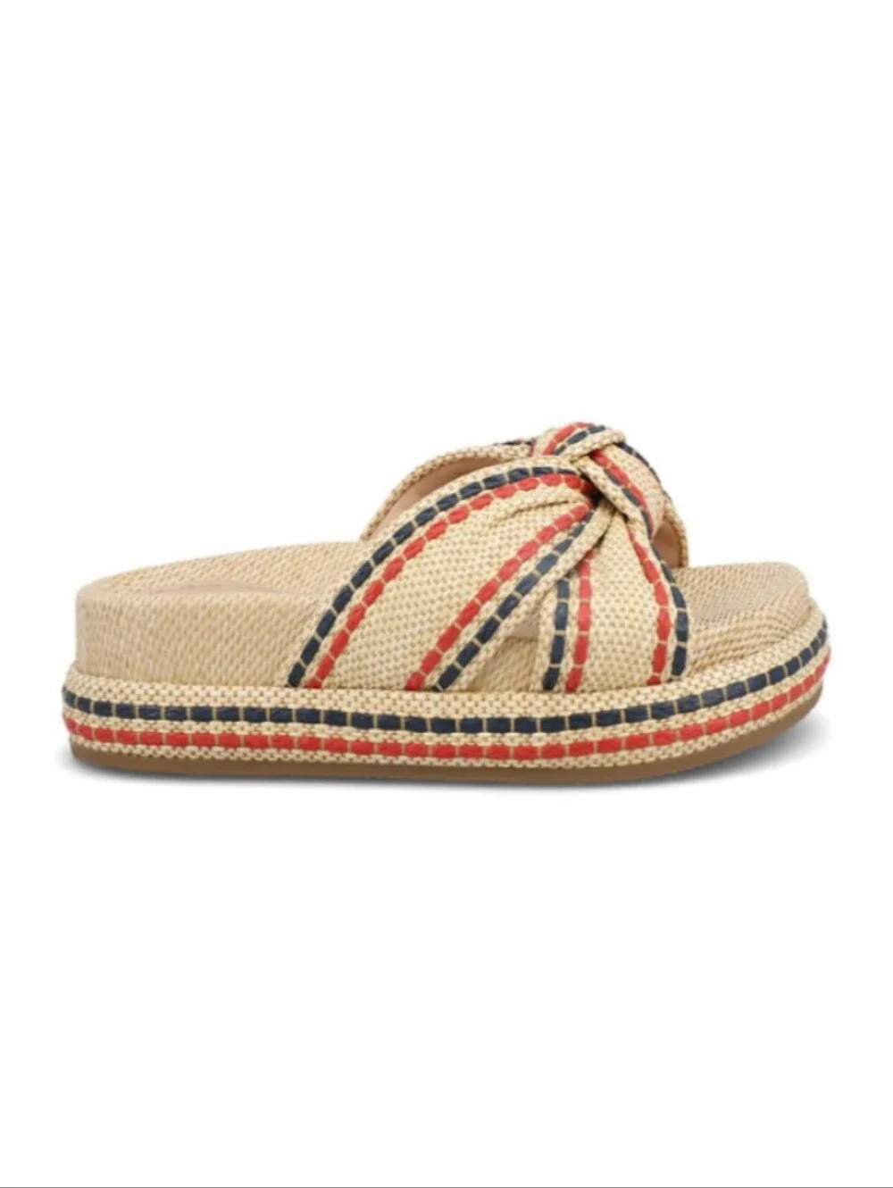 MIA | Giade Raffia Slip-On Sandals, Red & Navy